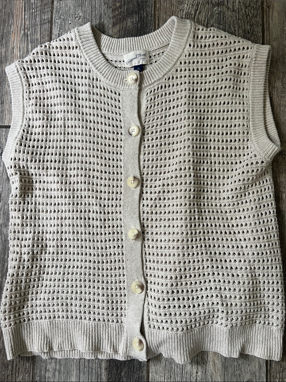 Universal Thread Cream Pointelle Knit Button-Front Sweater Vest